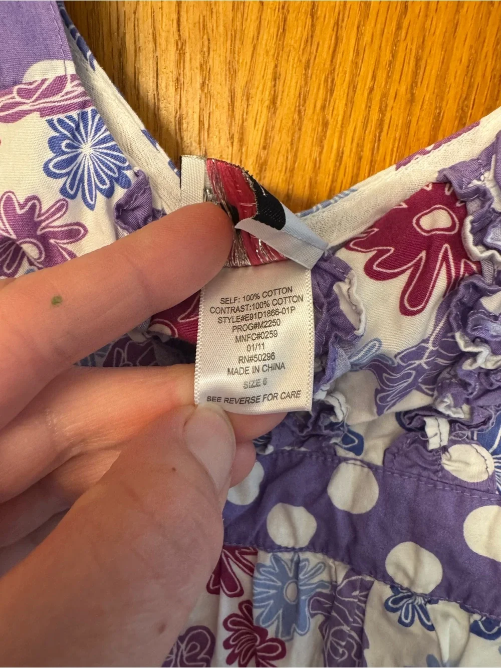 Girls' Purple Floral Sundress with Polka Dot Accents